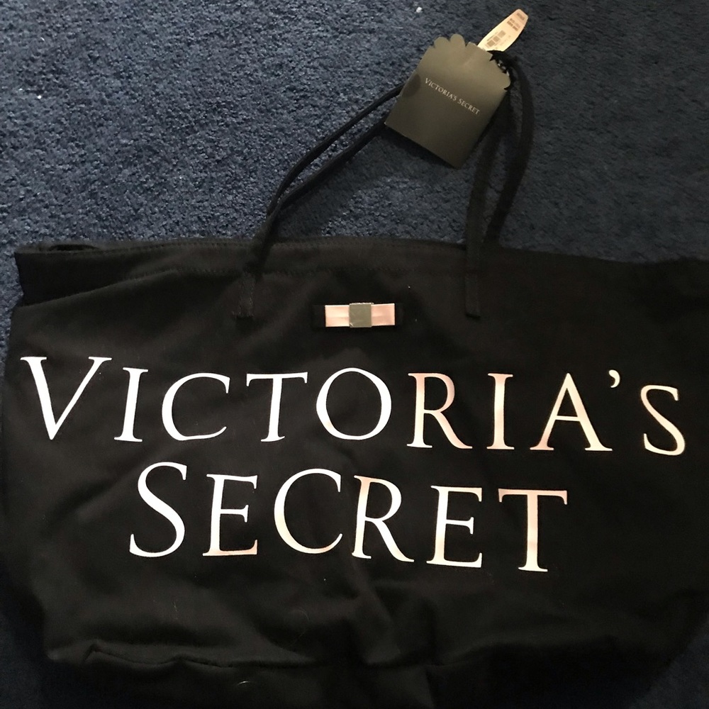 Victoria's Secret Logo Beach Travel Tote Bag Black